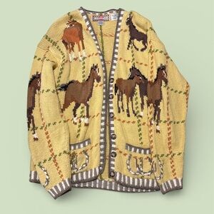 Equestrian Patterned Cardigan Sweater